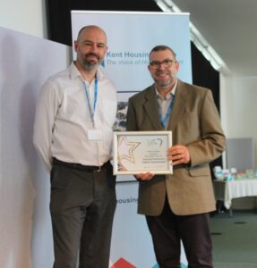 Mark James from Ashford Borough Council collects his Highly Commended award from Chris Knowles